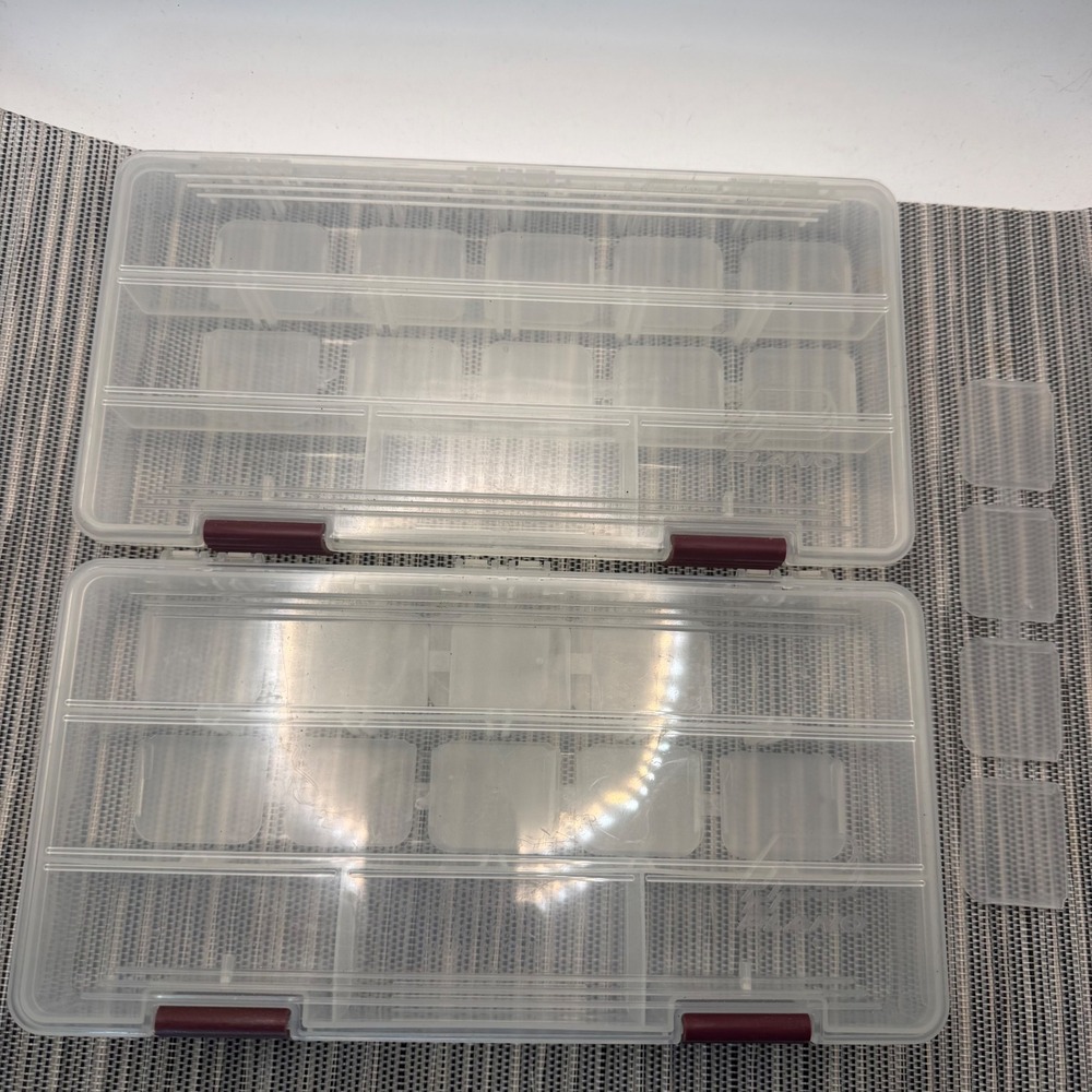 Plano 3200 StowAway Utility Tackle Box Clear Plastic Organizer 2 Pack Red Latch